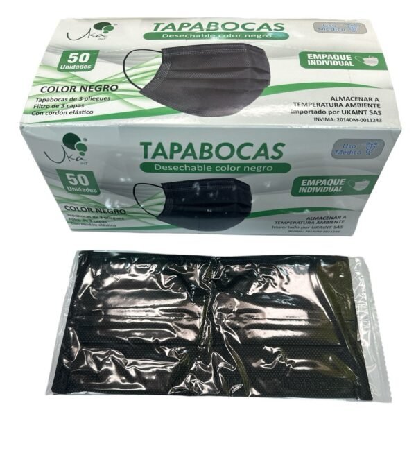 TAPABOCA 3 PLIEGES NEGRO 50 UNIDADES